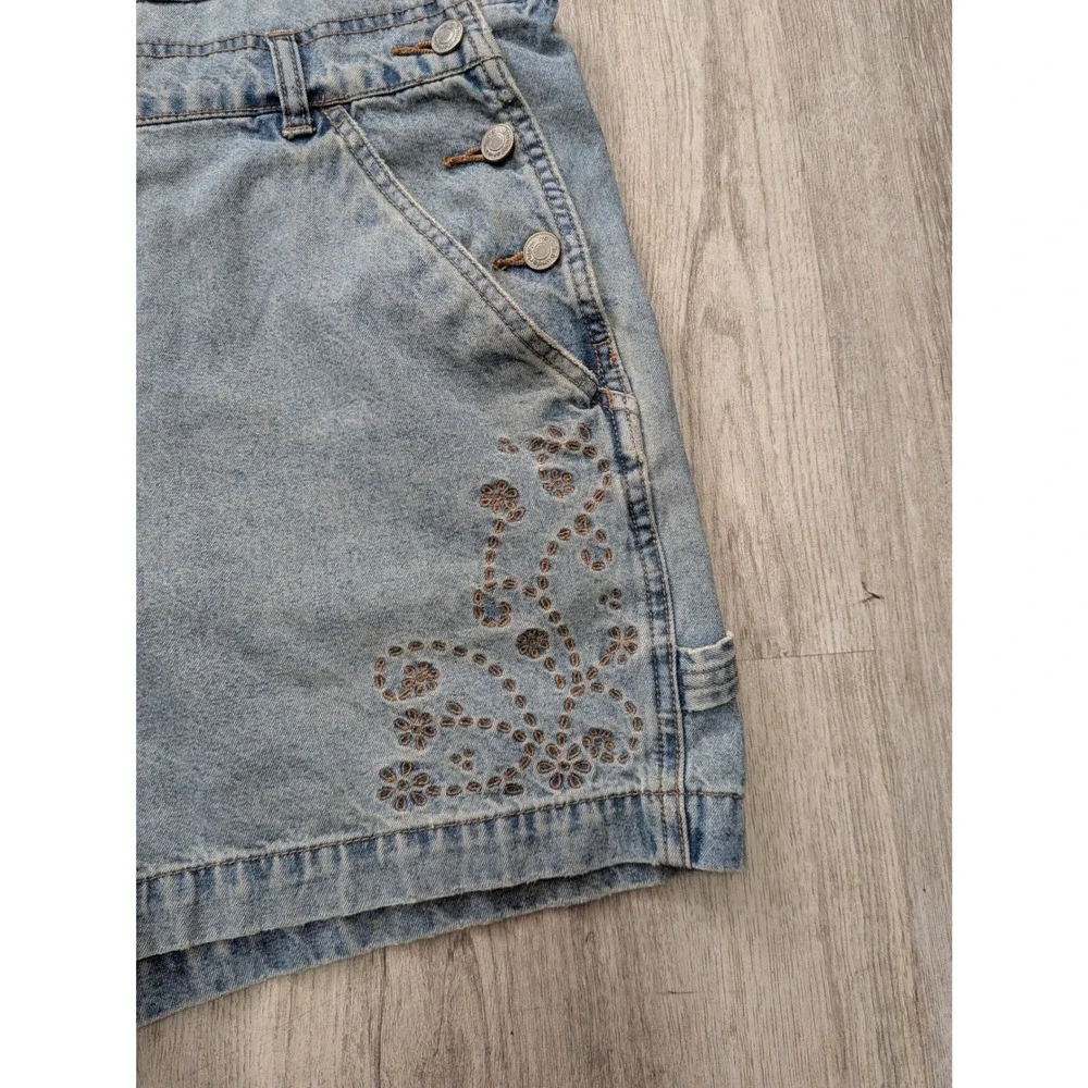 No Boundaries Y2K Embroidered Denim Shortalls Light Wash Juniors Large 11/13